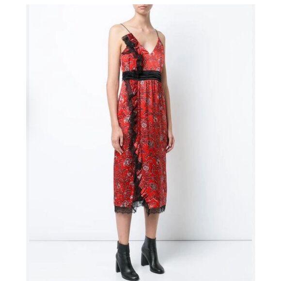 Elegant Red Floral Midi Dress - Picture 3 of 16